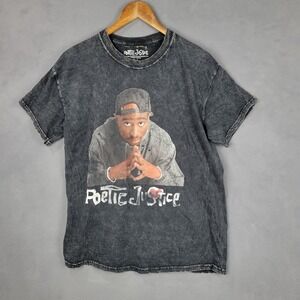 Poetic Justice T-Shirt Mens M/L Gray Tupac Shakur Movie Graphic Cotton Acid Wash